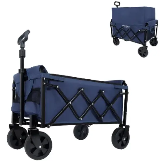 Expandable Dual-Layer Utility Wagon with 100% Extra Space - Grocery CartSupports 225lbs, Dark Blue image {7}