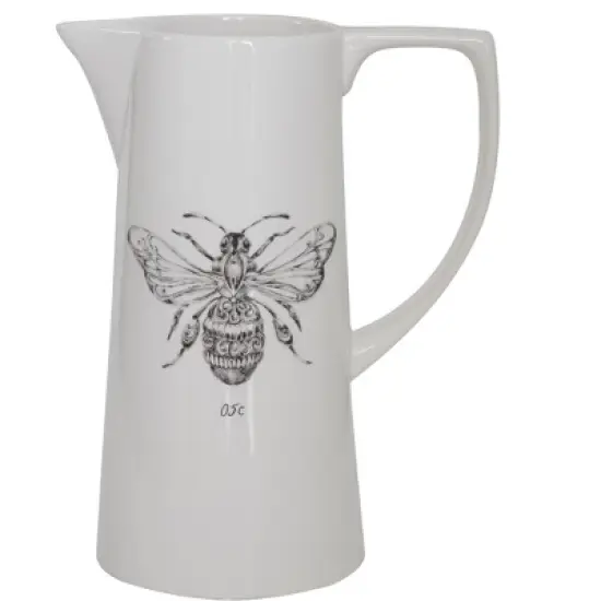 Storied Home White Ceramic Pitcher with Bee Image image {4}