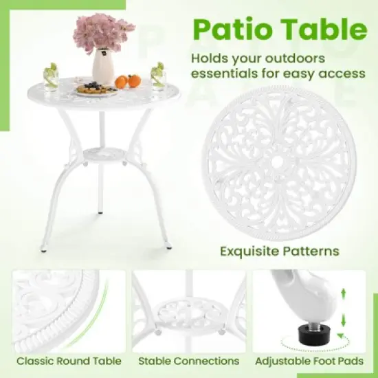 Costway 3 PCS Patio Bistro Set with Umbrella Holes Outdoor Bistro Set for Front Porch White/Green image {5}