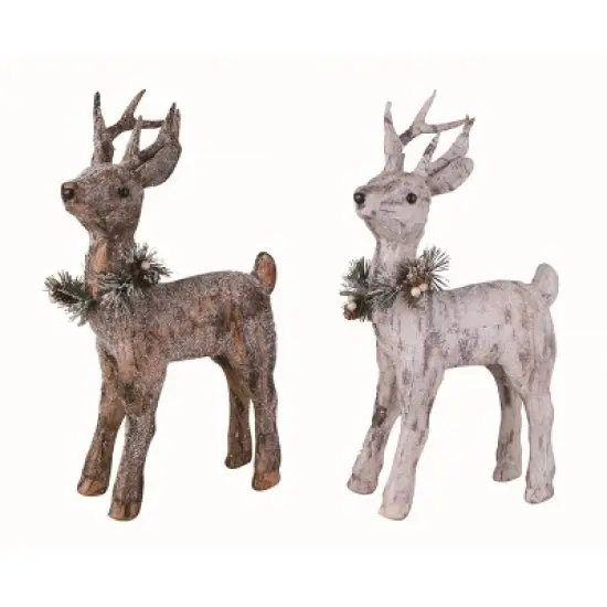 Transpac Christmas Small Styro Deer Set of 2 Christmas Home Decorations image {1}