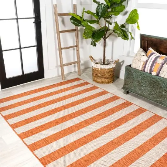 Negril Two-Tone Wide Stripe Indoor/Outdoor Area Rug - JONATHAN Y image {7}