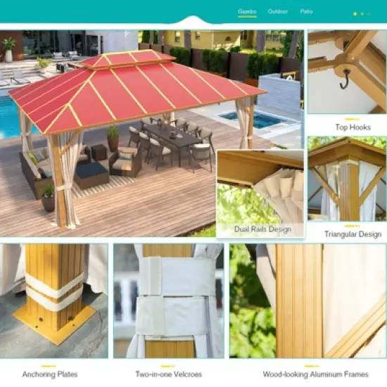 EROMMY 16 Ft. W x 12 Ft. D Aluminum Patio Gazebo image {8}