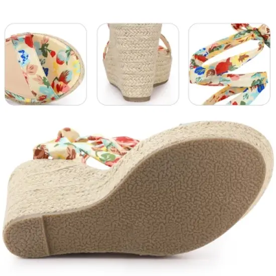 Perphy Platform Floral Printed Espadrille Wedge Sandals for Women image {2}