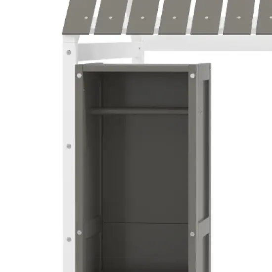 Okak Montessori Playhouse Floor Bed Twin Size,House-Shaped Kids Bed with Safety Rails & Roof, Built-in Storage Cabinets & Imaginative Play Area image {4}