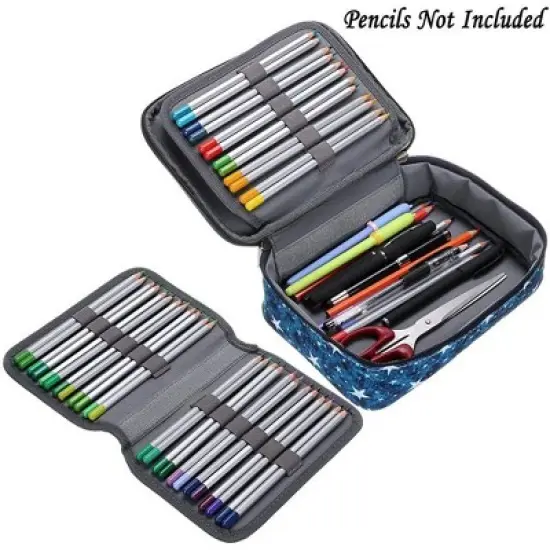 Zipper Pens Pencil Case with Pattern-Multi-functional Stationery Pencil Pouch (Star Blue) image {3}