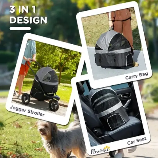 Munora 3-in-1 Pet Jogging Stroller for Small Dogs & Cats, 43.7"L x 22.2"W x 40.2"H Gray Stroller with Detachable Carrier & Storage Basket image {3}