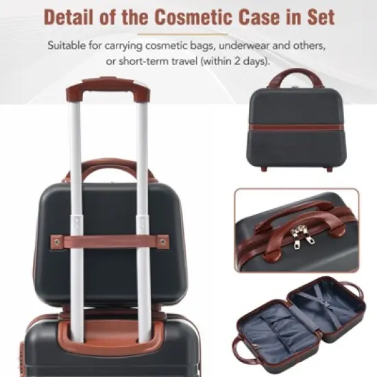 FONTOI 20"&24" Luggage Sets 3 Pieces, Expandable Luggages with Cosmetic Case, Travel luggage Sets, Black, 11.2"*26.4"*17.7" image {3}
