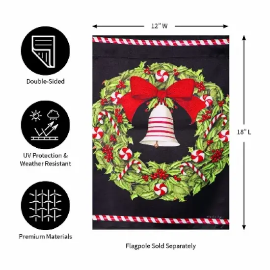 Evergreen Christmas Bell and Wreath Suede Garden Flag 12 x 18 Inches Indoor Outdoor Decor image {3}