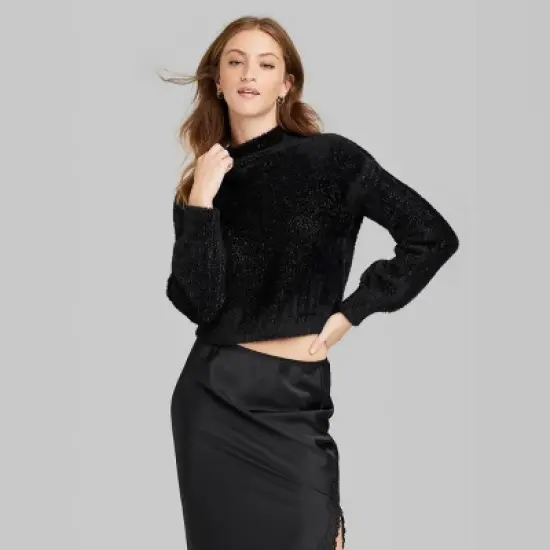 Women's Mock Turtleneck Fuzzy Boxy Pullover Sweater - Wild Fable&trade; image {1}