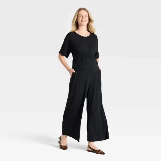 Short Sleeve Knit Maternity Jumpsuit - Isabel Maternity by Ingrid & Isabel&trade; Black image {3}