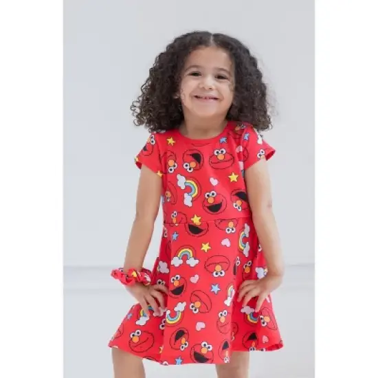 Sesame Street Elmo French Terry Short Sleeve Dress Scrunchy Set Red image {1}