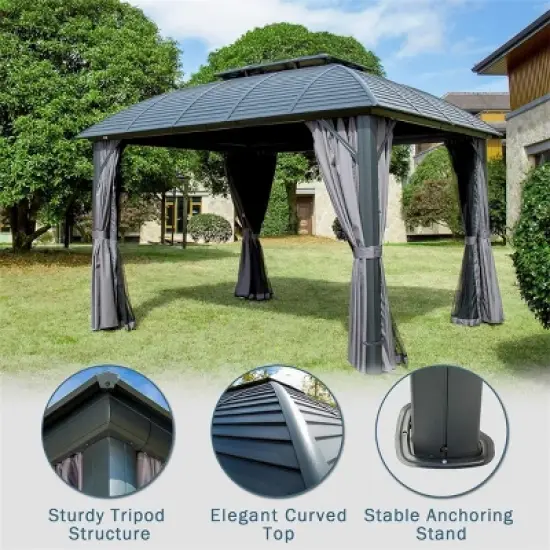 10x12 FT Outdoor Patio Aluminum Gazebo,Galvanized Steel Roof Gazebo,Pavilion With Zippered Netting And Curtains For Garden,Lawns-Coolbibila image {2}