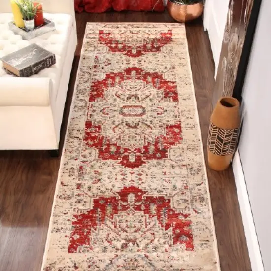 Vintage Distressed Medallion Indoor Area Rug or Runner by Blue Nile Mills  image {1}