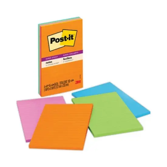 Post-it Notes Super Sticky Pads in Energy Boost Collection Colors, Note Ruled, 5" x 8", 45 Sheets/Pad, 4 Pads/Pack image {7}