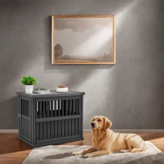 SEVOBAL Pet Crates and Houses Slanted Roof Dog Crate Lockable Gate Optimal Airflow Easy Setup for Living Room Patio, Blue, 29.65"*21.34"*25.28" image {4}