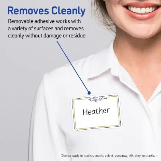 Avery&reg; Name Tags, 2-1/3" x 3-3/8", Gold/Navy Border w/ Florals, 80ct image {2}