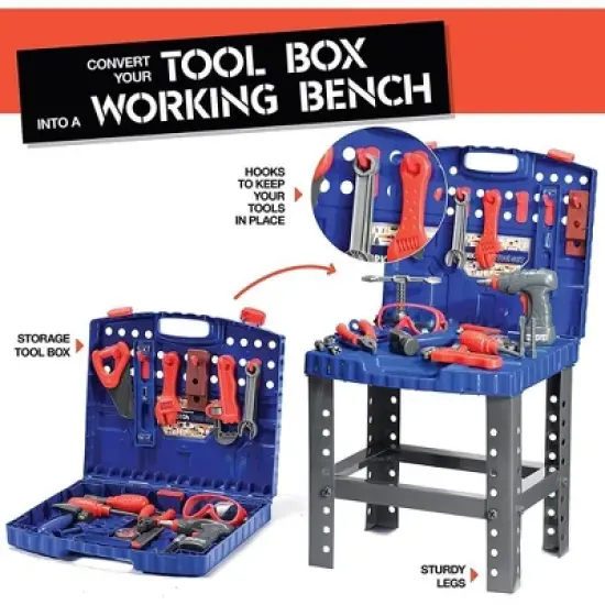 76 Pcs Kids Tool Bench Set, Foldable Toddler Tool Set with Electronic Play Drill, STEM Educational Toy Pretend Play Construction Work Shop - Play22usa image {3}