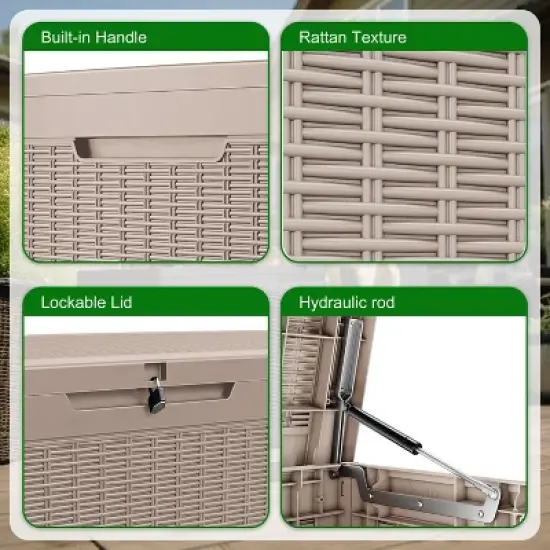 100 Gallon Rattan Deck Box, Lockable Waterproof Ourdoor Storage Container for Pool Accessories, Patio and Garden Tools - Brown image {4}