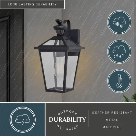 VAXCEL Derby 1 Light Matte Black Motion Sensor Dusk to Dawn Outdoor Wall Lantern Clear Glass Shade, LED Compatible image {4}
