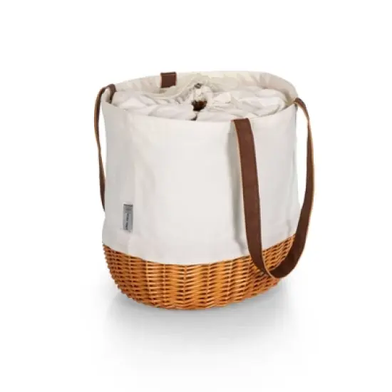 Picnic Time Coronado Canvas & Willow Basket Tote: Wicker Picnic Bag with Handles, Solid Beige, Drawstring Closure image {5}