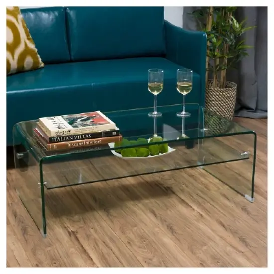Ramona Glass Rectangle Coffee Table w/ Shelf Clear - Christopher Knight Home image {2}
