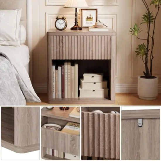 GustoWave Wooden Night Stand Set of 2, Large Modern Farmhouse Wood Nightstands with Fluted Drawers, Bedside End Tables Storage Side Tables image {5}