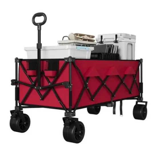 Collapsible Utility Wagon Cart with All Terrain Wheels, Heavy Duty Foldable Wagon, 460 lb Capacity, Portable for Beach Camping image {9}