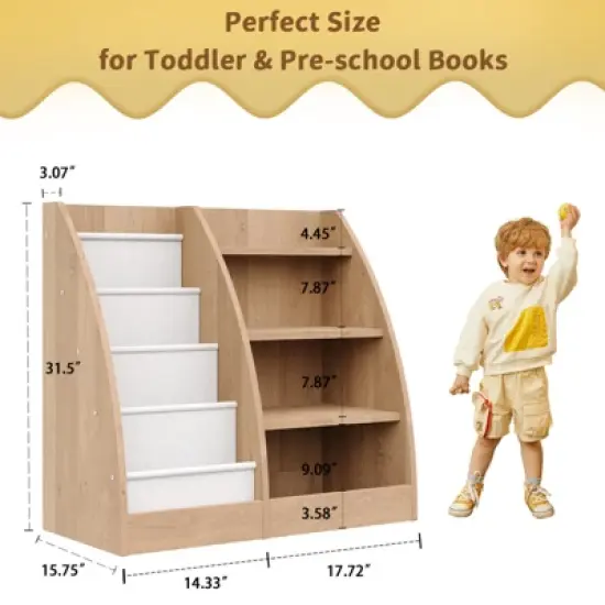 4 Tier Kids Bookshelf, Kids Book Shelf for Kids Rooms, Wood Children Bookcase,Baby Storage Book Rack,Toddler Bookshelf image {1}