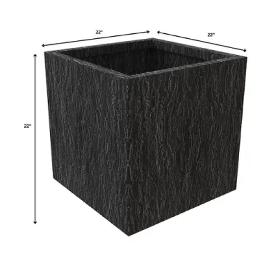 LeisureMod Verdura Square Dotted Black Fiberstone Planter Pot with Drainage Holes, Weather-Resistant for Indoor/Outdoor Use image {8}