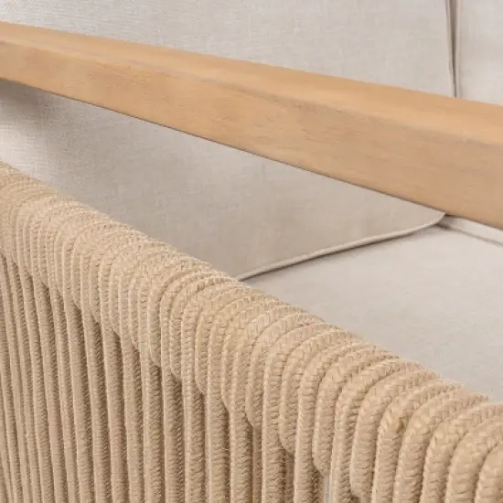 Gable 3-Seat Mid-Century Modern Roped Acacia Wood Outdoor Sofa with Cushions - JONATHAN Y image {6}