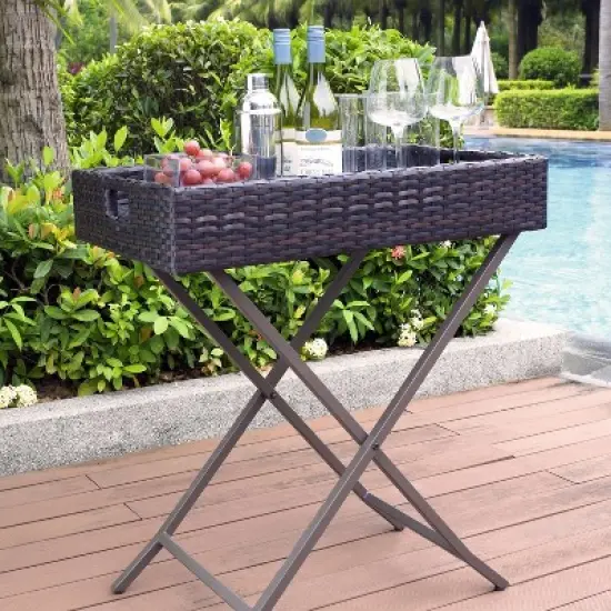 Palm Harbor Outdoor Wicker Butler Tray Brown - Crosley image {2}