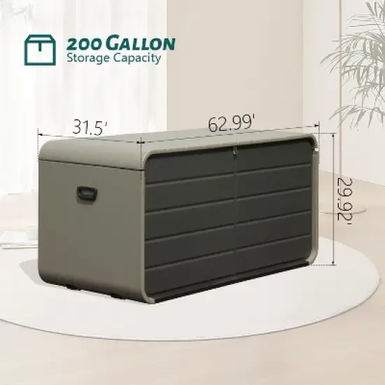 Gulches 200 Gallon Plastic Deck Box, Gray, Large Patio Storage with Lock, Wheels & Waterproof Lid for Outdoor Cushions Garden Pool Supplies image {3}