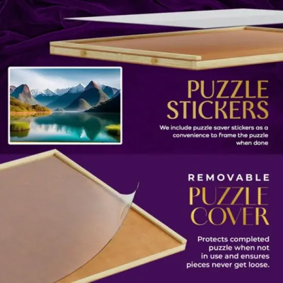 1000 Piece Wooden Jigsaw Puzzle Board - Non-Rotating Table, 30&rdquo; X 22&rdquo;, 4 Drawers & Plastic Cover image {2}