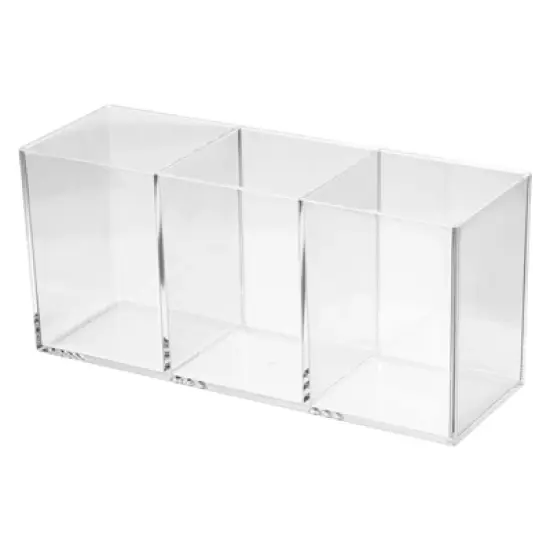 Unique Bargains Office Desk 3 Compartments Acrylic Pen Pencil Holder image {8}