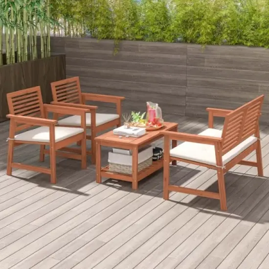 Costway 4 PCS Patio Conversation Set with Soft Seat Cushions 2-Tier Rectangle Coffee Table image {9}
