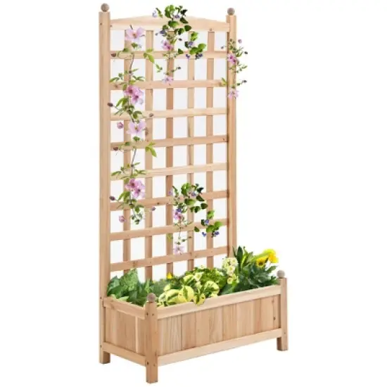 Outsunny Raised Garden Bed with Trellis Board Back & Strong Wooden Design & Materials image {8}