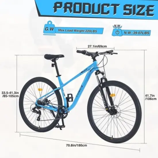 NAYSAYE 29 Inch Mountain Bike 8 Speed Steel Frame with Front Suspension for Adults and Youth, Blue, 70.8"*27.1"*41.7" image {4}