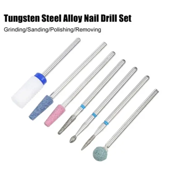 Unique Bargains Emery Nail Drill Bits Set for Acrylic Nails 3/32 Inch Nail Art Tools 40mm Length Colorful 7 Pcs image {4}
