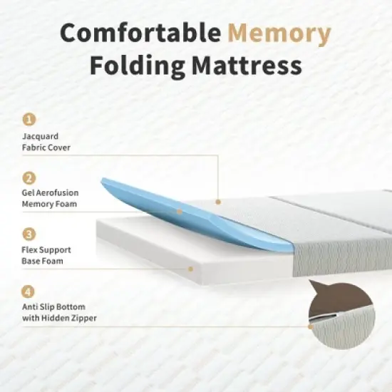 MUUEGM 6 Inch Tri-Fold Memory Foam Mattress with Washable Cover & Storage Bag, Foldable Floor Guest Bed for RV, Camping, Yoga image {2}