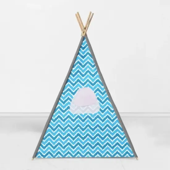 Bacati - Mix n Match Turquoise Gray Chevron Dots Play Tent for Kids/Toddlers, 100% Cotton Percale Fabric Cover  image {3}