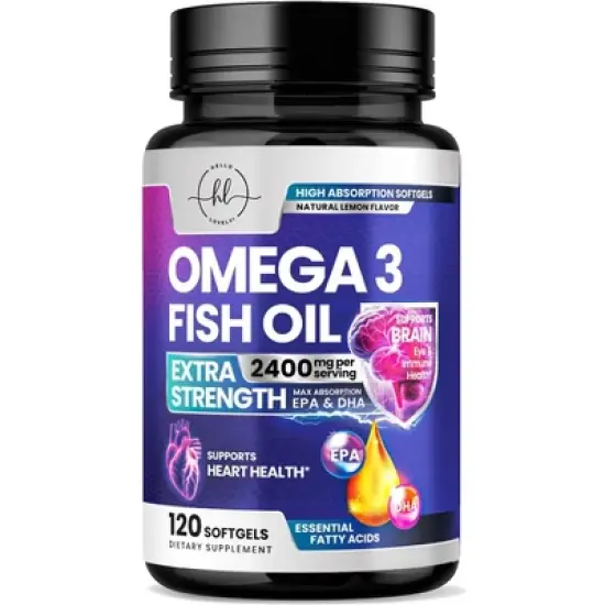 Omega 3 Fish Oil Triple Strength 2400 mg Softgels, Omega-3 Supplements, Natural Heart Health Brain & Joint Support - 120 Softgels By Hello Lovely! image {9}