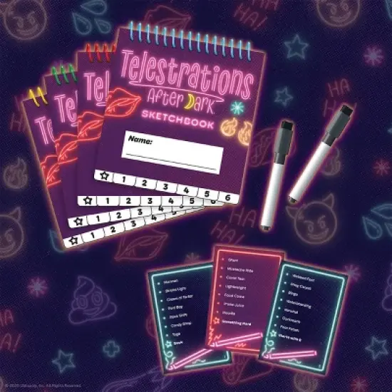 The Op Games Telestrations After Dark 6 Player Game: Party Fun with Cards, Dice, and Dry Erase Boards for 4-6 Participants image {2}