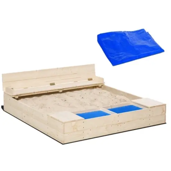 Dexmalle Kids Wooden Sandbox with Two Plastic Boxes Foldable Bench Seat image {5}