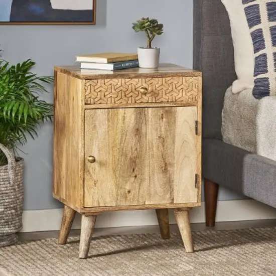 Lytle Boho Handcrafted Mango Wood Nightstand with Storage Natural - Christopher Knight Home image {1}