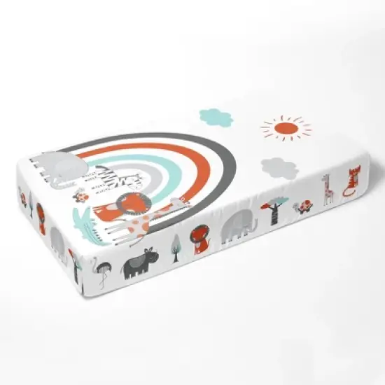 Bacati - Jungle Safari Aqua Orange Gray 6 pc Cotton Crib Bedding Set with Long Rail Guard Cover image {2}