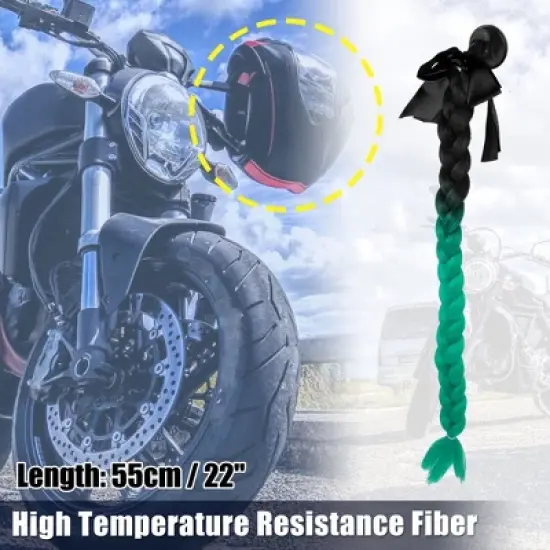 Unique Bargains Bicycle Motorcycle Helmet Decor Ponytail Black Green 22" 1 Pc image {1}