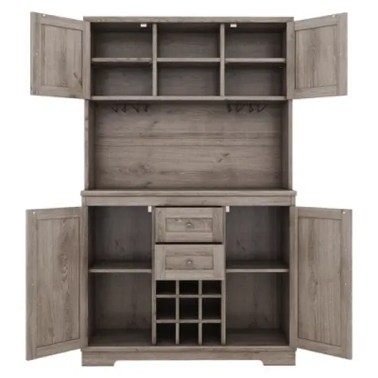 Gulches Timeless Multi-Functional Coffee and Wine Bar Cabinet Open Shelves, 9 Grid Bottle Holders, 6 Hooks and High Quality Build image {12}