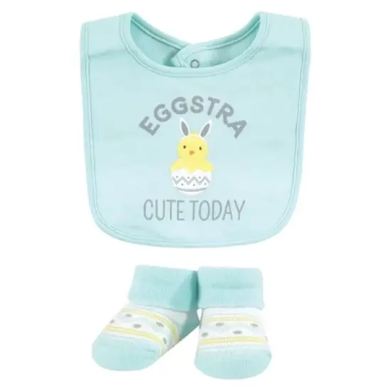 Hudson Baby Unisex Baby Cotton Bib and Sock Set, Eggstra Cute, 0-9 Months image {2}