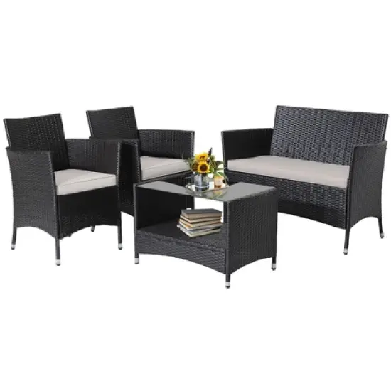 Tangkula 4PCS Outdoor Sofa Set Patio Rattan Wicker Conversation Set w/ Coffee Table image {10}