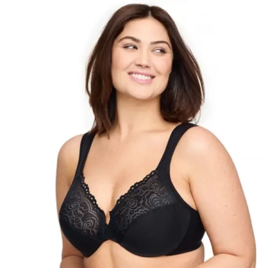 Glamorise Womens Low Cut WonderWire Lace Underwire Bra 1240 Black image {2}